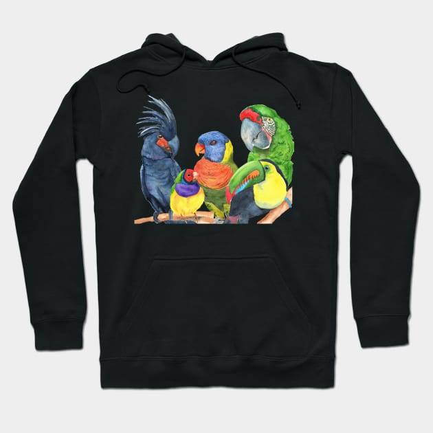 parrots bird watercolor toucan finch lory, cockatoo, macaw Hoodie by Oranjade0122